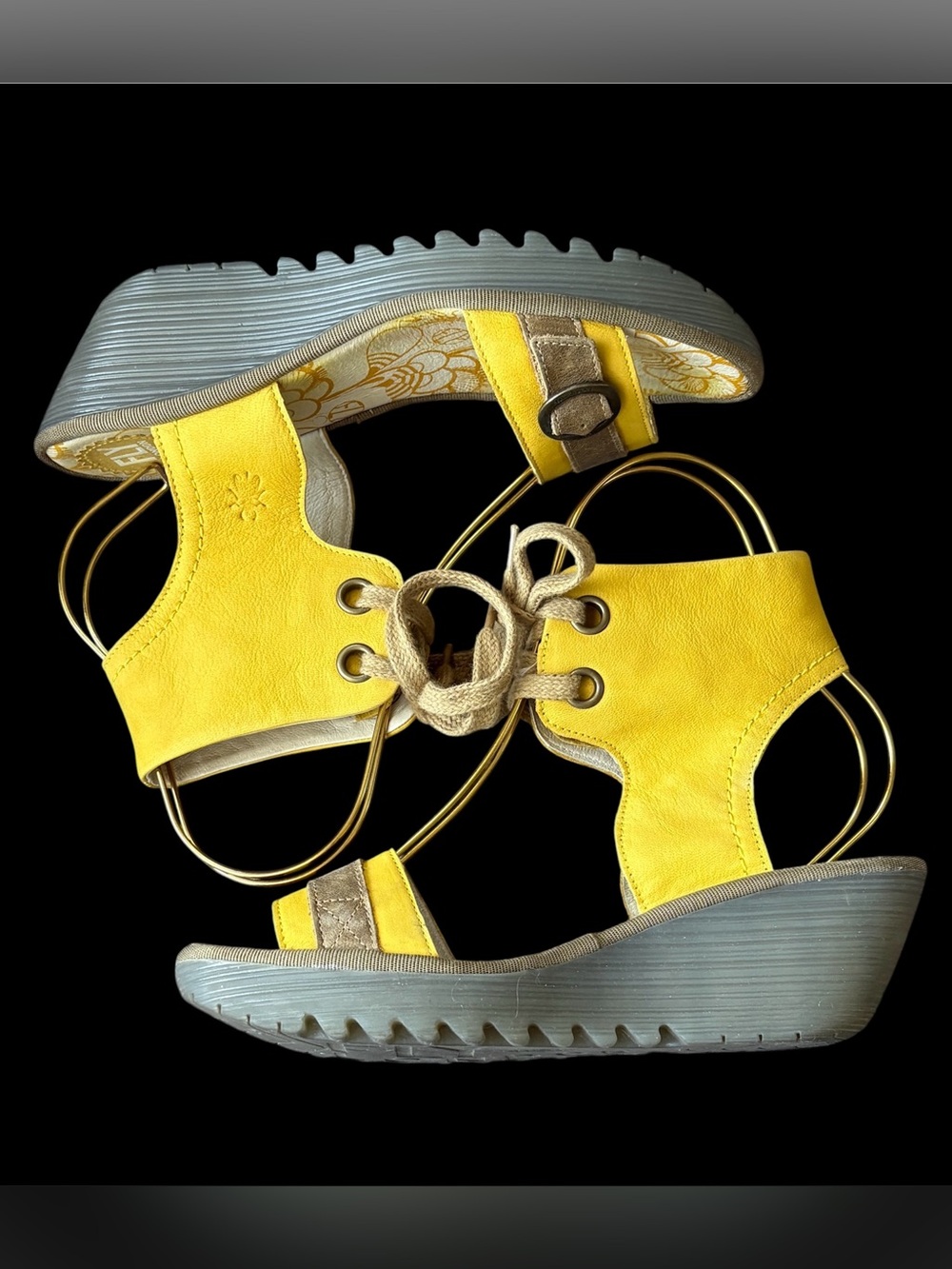 🪰FLY LONDON Yaje Yellow Platform Wedge Sandle Sz 41/10 - Picture 4 of 13